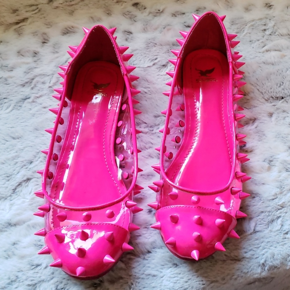Neon Pink spike flats